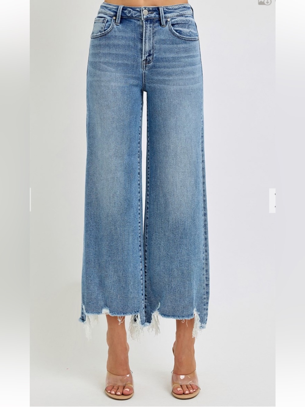 Women’s Wide-Leg High-Rise Frayed Hem Jeans - Light Blue